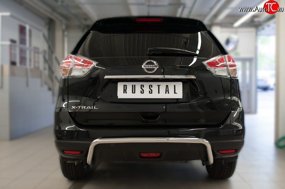 11 449 р. Защита заднего бампера (Ø42 мм волна, нержавейка) Russtal  Nissan X-trail  3 T32 (2017-2022)  с доставкой в г. Калуга