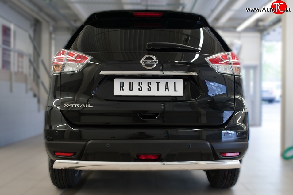 15 999 р. Защита заднего бампера (Ø75x42 мм, нержавейка) Russtal  Nissan X-trail  3 T32 (2017-2022)  с доставкой в г. Калуга