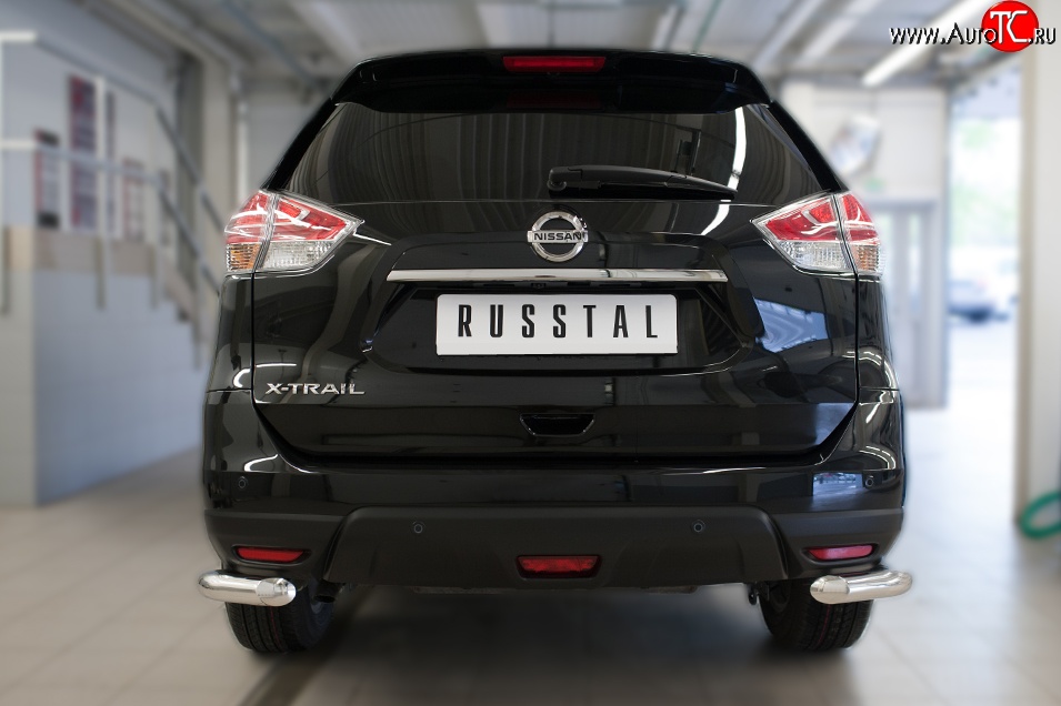 12 999 р. Защита заднего бампера (Ø63 мм уголки, нержавейка) Russtal  Nissan X-trail  3 T32 (2017-2022)  с доставкой в г. Калуга
