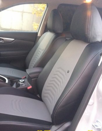 7 699 р. Чехлы для сидений Lord Autofashion Денвер (экокожа) Nissan X-trail 3 T32 рестайлинг (2017-2022) (Чёрный, вставка серая)  с доставкой в г. Калуга. Увеличить фотографию 3
