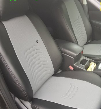 7 699 р. Чехлы для сидений Lord Autofashion Денвер (экокожа) Nissan X-trail 3 T32 рестайлинг (2017-2022) (Чёрный, вставка серая)  с доставкой в г. Калуга. Увеличить фотографию 5