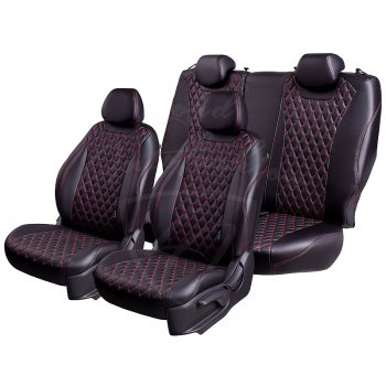 16 999 р. Чехлы для сидений Lord Autofashion Байрон (экокожа)  Nissan X-trail  2 T31 (2007-2015) (Черный, вставка черная, строчка красная)  с доставкой в г. Калуга. Увеличить фотографию 5
