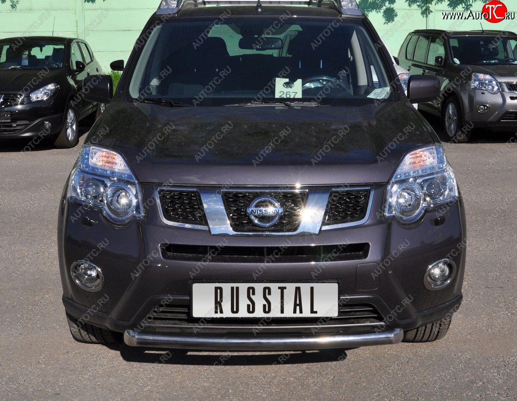 11 999 р. Защита переднего бампера (Ø63 мм короткая, нержавейка) Russtal  Nissan X-trail  2 T31 (2010-2015)  с доставкой в г. Калуга