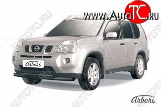 10 889 р. Защита заднего бампера Arbori (черная, 2 трубы d76 и 57 mm). Nissan X-trail 2 T31 дорестайлинг (2007-2011)  с доставкой в г. Калуга