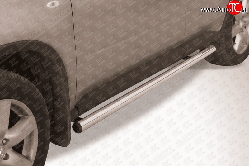 10 999 р. Защита порогов из круглой трубы диаметром 57 мм Slitkoff  Nissan X-trail  2 T31 (2007-2011) (Цвет: нержавеющая полированная сталь)  с доставкой в г. Калуга