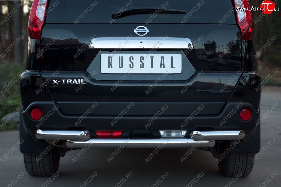 14 599 р. Защита заднего бампера (2 трубы Ø63, нержавейка) SLITKOFF Nissan X-trail 2 T31 рестайлинг (2010-2015)  с доставкой в г. Калуга