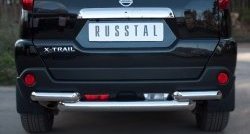 21 899 р. Защита заднего бампера (2 трубы Ø76, нержавейка) Russtal  Nissan X-trail  2 T31 (2010-2015)  с доставкой в г. Калуга. Увеличить фотографию 1