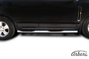 Защита штатных порогов Arbori (с проступью, нержавейка, d76 mm). Opel Antara (2006-2010)