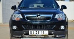 17 999 р. Защита переднего бампера (2 трубыØ63 и 42 мм, с уголками, нержавейка) Russtal  Opel Antara (2010-2015)  с доставкой в г. Калуга. Увеличить фотографию 2