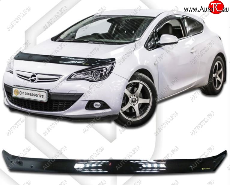 2 079 р. Дефлектор капота CA-Plastiс  Opel Astra  J GTC (2011-2018) (Classic черный, Без надписи)  с доставкой в г. Калуга