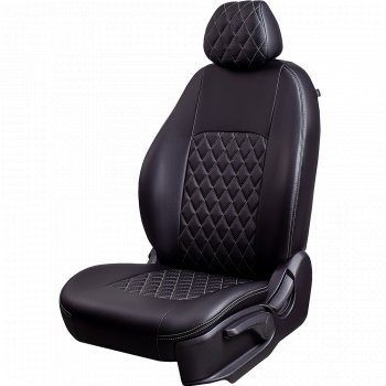 Чехлы для сидений Lord Autofashion Турин Ромб (экокожа, 60/40, подлокотник, 3 Г-образных подголовника) Opel Astra J хэтчбек 5 дв. рестайлинг (2012-2017)  (Черный, вставка черная, строчка серая)