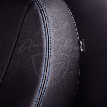 8 999 р. Чехлы для сидений Lord Autofashion Турин Ромб (экокожа)  Peugeot 307 ( хэтчбэк 3 дв.,  хэтчбэк 5 дв.) (2001-2008) (Черный, вставка черная, строчка синяя)  с доставкой в г. Калуга. Увеличить фотографию 4