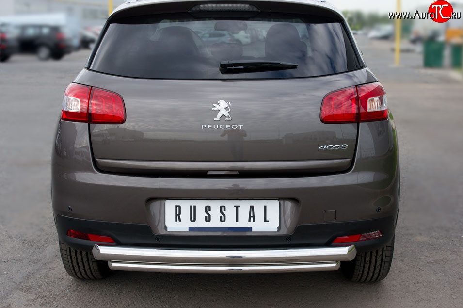 11 299 р. Защита заднего бампера (Ø76 и 42 мм, нержавейка) SLITKOFF  Peugeot 4008 (2012-2017) (с короткой нижней трубой)  с доставкой в г. Калуга