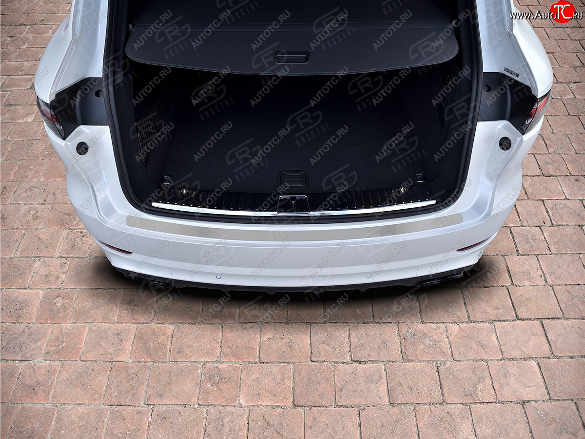 1 399 р. Защитная накладка заднего бампера на Russtal  Porsche Cayenne  PO536 (2018-2024) (Нержавейка шлифованная)  с доставкой в г. Калуга