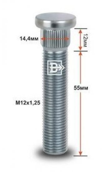 199 р. Забивная шпилька 55.0 мм ступицы колеса Вектор M12x1.25 x 55.0 ЗАЗ Sens хэтчбэк (2007-2017). Увеличить фотографию 1