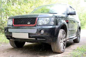 4 299 р. Защитная сетка в бампер (середина, ячейка 4х10 мм) Alfeco Премиум Land Rover Range Rover Sport 1 L320 дорестайлинг (2005-2009) (Хром)  с доставкой в г. Калуга. Увеличить фотографию 2