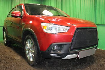 6 999 р. Защитная сетка в бампер (3D, ячейка 4х10 мм) Alfeco Премиум Mitsubishi ASX дорестайлинг (2010-2012) (Чёрная)  с доставкой в г. Калуга. Увеличить фотографию 3