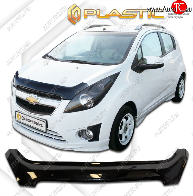 2 269 р. Дефлектор капота CA-Plastic  Chevrolet Spark  M300 (2010-2015) дорестайлинг (classic черный, без надписи)  с доставкой в г. Калуга