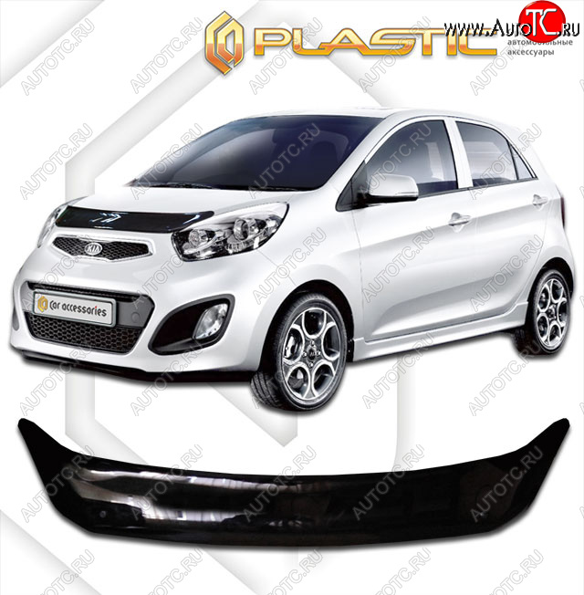 1 839 р. Дефлектор капота CA-Plastic  KIA Picanto  2 TA хэтчбэк 3 дв. (2011-2017) дорестайлинг, рестайлинг (classic черный, без надписи)  с доставкой в г. Калуга