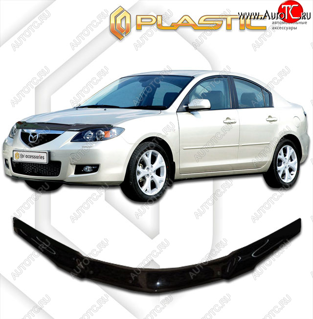 1 999 р. Дефлектор капота CA-Plastic  Mazda 3/Axela  BK (2003-2009) дорестайлинг седан, рестайлинг седан (Classic черный)  с доставкой в г. Калуга