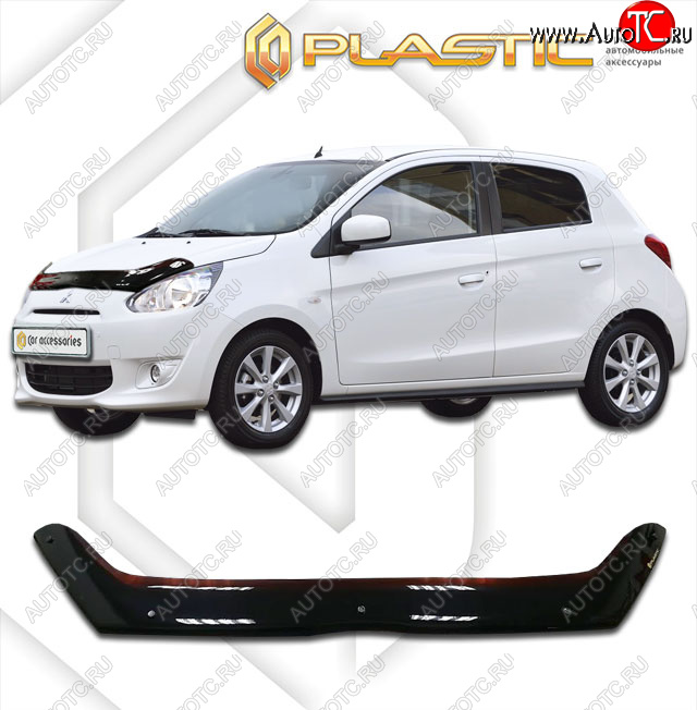 1 839 р. Дефлектор капота CA-Plastic  Mitsubishi Mirage  A03A (2012-2015) хэтчбэк 5 дв. дорестайлинг (classic черный, без надписи)  с доставкой в г. Калуга