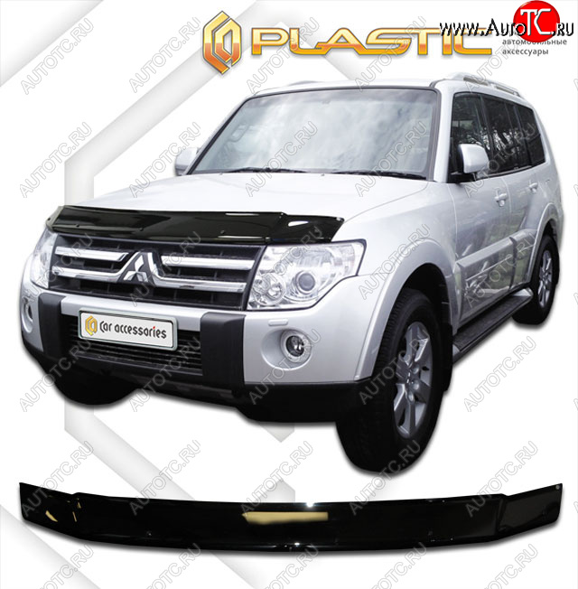 1 839 р. Дефлектор капота CA-Plastic Mitsubishi Pajero 4 V80 дорестайлинг (2006-2011) (classic черный, без надписи)  с доставкой в г. Калуга