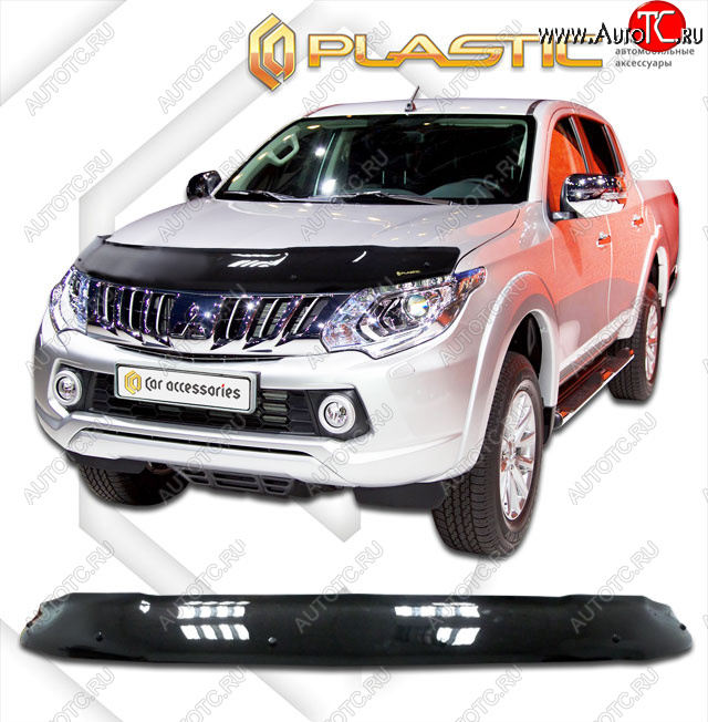 1 999 р. Дефлектор капота CA-Plastic Mitsubishi Triton KKKL Double Cab дорестайлинг (2015-2018) (classic черный, без надписи)  с доставкой в г. Калуга