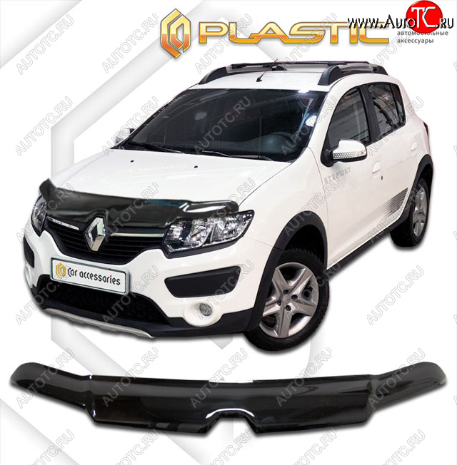 2 379 р. Дефлектор капота CA-Plastic  Renault Sandero Stepway  (B8) (2014-2022) дорестайлинг, рестайлинг (classic черный, без надписи)  с доставкой в г. Калуга