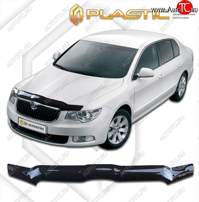 1 759 р. Дефлектор капота CA-Plastic  Skoda Superb  B6 (3T) (2008-2013) лифтбэк дорестайлинг (classic черный, без надписи)  с доставкой в г. Калуга