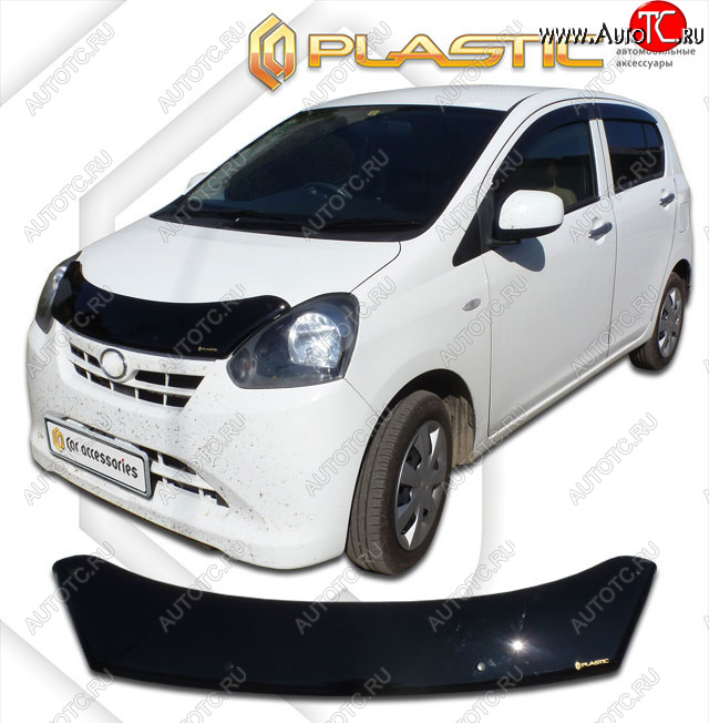 1 839 р. Дефлектор капота CA-Plastic  Subaru Pleo Plus  LA300F, LA310F (2012-2017) хэтчбек 5 дв. дорестайлинг, хэтчбек 5 дв. рестайлинг (classic черный, без надписи)  с доставкой в г. Калуга