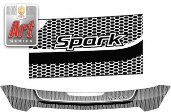2 499 р. Дефлектор капота CA-Plastic  Chevrolet Spark  M300 (2010-2015) (серия ART белая)  с доставкой в г. Калуга. Увеличить фотографию 1