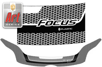 2 499 р. Дефлектор капота CA-Plastic  Ford Focus  3 (2011-2015) (серия ART белая)  с доставкой в г. Калуга. Увеличить фотографию 1