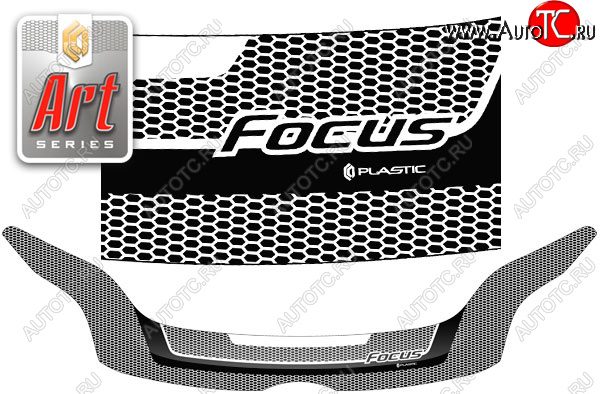 2 499 р. Дефлектор капота CA-Plastic  Ford Focus  3 (2011-2015) (серия ART белая)  с доставкой в г. Калуга