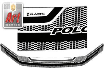 2 259 р. Дефлектор капота CA-Plastic  Volkswagen Polo  5 (2015-2020) (серия ART белая)  с доставкой в г. Калуга. Увеличить фотографию 1