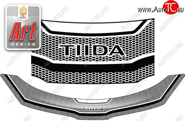 2 499 р. Дефлектор капота CA-Plastic  Nissan Tiida Latio  C11 (2004-2012) (серия ART графит)  с доставкой в г. Калуга