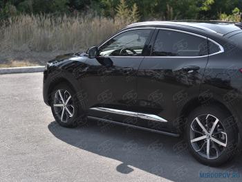 10 799 р. Пороги труба d63 Russtal  Haval F7x (2022-2024)  рестайлинг (черные)  с доставкой в г. Калуга. Увеличить фотографию 1