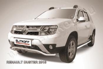 9 999 р. Защита переднего бампера (нержавейка, волна 57) Slitkoff  Renault Duster  HS (2015-2021) рестайлинг (полированная)  с доставкой в г. Калуга. Увеличить фотографию 1