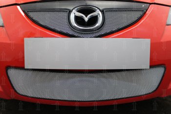 Защитная сетка в бампер (низ, ячейка 3х7 мм) Alfeco Стандарт Mazda 3/Axela BK рестайлинг седан (2006-2009)  (Хром)