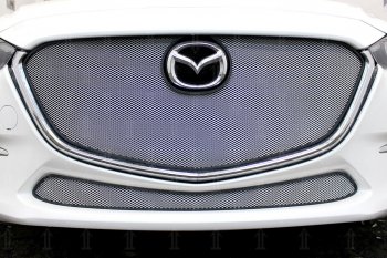 4 099 р. Защитная сетка в бампер (верх, ячейка 3х7 мм, без рамки под номер) Alfeco Стандарт  Mazda 3/Axela  BM (2016-2019) (Хром)  с доставкой в г. Калуга. Увеличить фотографию 4