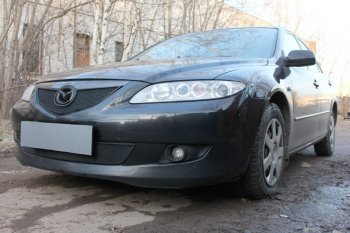 3 099 р. Защитная сетка в бампер (верх, ячейка 3х7 мм) Alfeco Стандарт  Mazda 6  GG (2002-2005) (Чёрная)  с доставкой в г. Калуга. Увеличить фотографию 3
