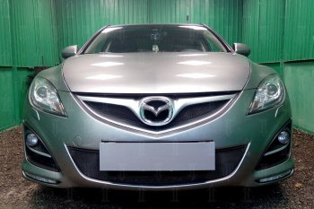 Защитная сетка в бампер (низ, ячейка 3х7 мм) Alfeco Стандарт Mazda (Мазда) 6  GH (2010-2012) GH рестайлинг лифтбэк, рестайлинг седан, рестайлинг универсал  (Чёрная)