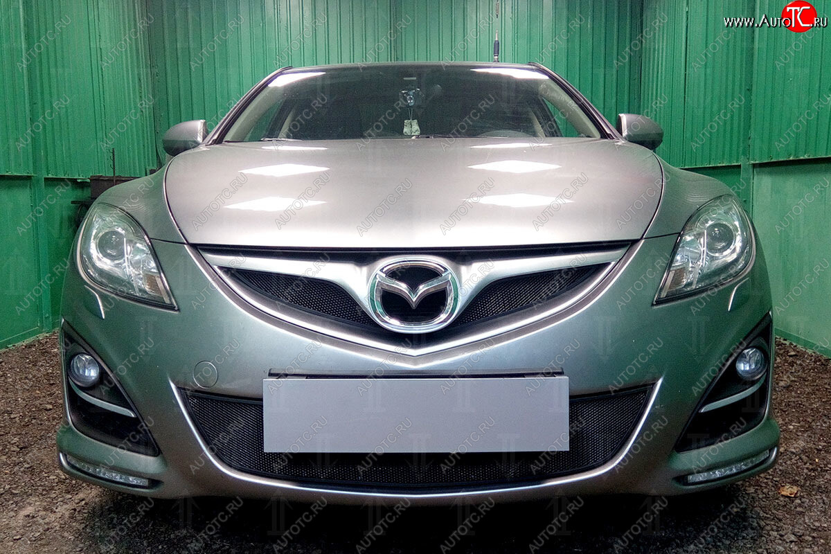 3 099 р. Защитная сетка в бампер (низ, ячейка 3х7 мм) Alfeco Стандарт Mazda 6 GH рестайлинг седан (2010-2012) (Чёрная)  с доставкой в г. Калуга