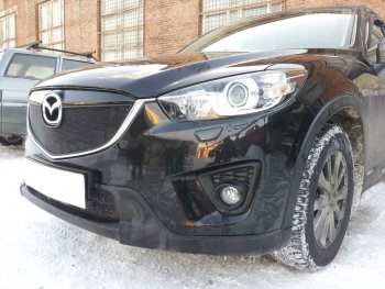 3 399 р. Защитная сетка в бампер (верх, ячейка 3х7 мм) Alfeco Стандарт  Mazda CX-5  KE (2011-2014) (Чёрная)  с доставкой в г. Калуга. Увеличить фотографию 2