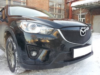 2 899 р. Защитная сетка в бампер (низ, ячейка 3х7 мм) Alfeco Стандарт  Mazda CX-5  KE (2011-2014) (Чёрная)  с доставкой в г. Калуга. Увеличить фотографию 2