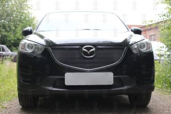 Защитная сетка в бампер (верх, ячейка 3х7 мм) Alfeco Стандарт Mazda (Мазда) CX-5 (ЦХ-5)  KE (2015-2017) KE рестайлинг  (Чёрная)