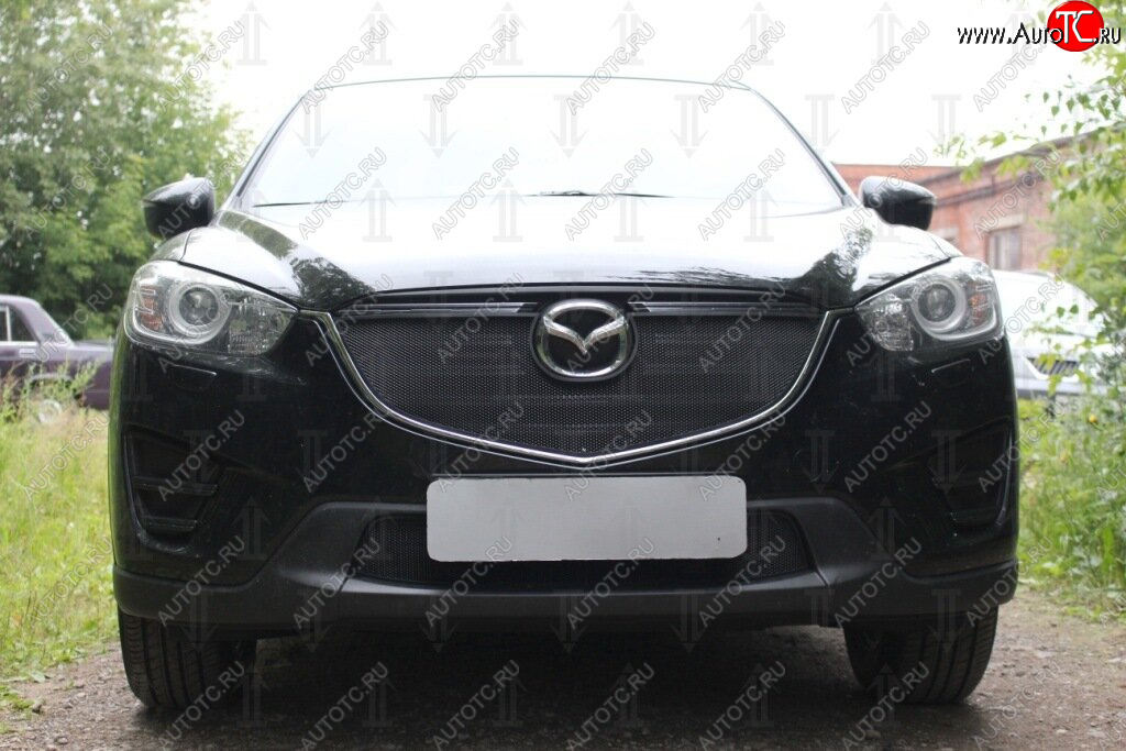 3 399 р. Защитная сетка в бампер (верх, ячейка 3х7 мм) Alfeco Стандарт  Mazda CX-5  KE (2015-2017) (Чёрная)  с доставкой в г. Калуга
