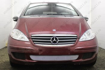 3 199 р. Защитная сетка в бампер (низ, ячейка 3х7 мм) Alfeco Стандарт Mercedes-Benz A class W169 дорестайлинг, хэтчбэк 5 дв. (2005-2008) (Хром)  с доставкой в г. Калуга. Увеличить фотографию 1