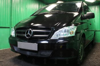 2 969 р. Защитная сетка в бампер (низ, ячейка 3х7 мм) Alfeco Стандарт  Mercedes-Benz Vito  W639 (2010-2014) (Чёрная)  с доставкой в г. Калуга. Увеличить фотографию 2