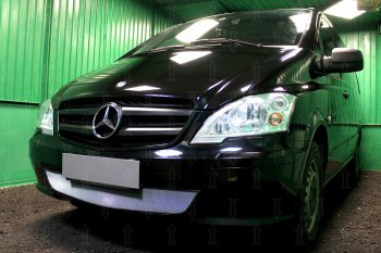 3 099 р. Защитная сетка в бампер (низ, ячейка 3х7 мм) Alfeco Стандарт  Mercedes-Benz Vito  W639 (2010-2014) (Хром)  с доставкой в г. Калуга. Увеличить фотографию 3