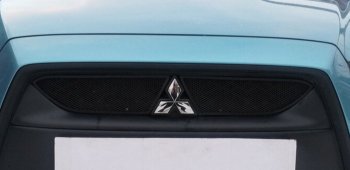 2 899 р. Защитная сетка в бампер (верх, 2 части, ячейка 3х7 мм) Alfeco Стандарт Mitsubishi ASX дорестайлинг (2010-2012) (Чёрная)  с доставкой в г. Калуга. Увеличить фотографию 2